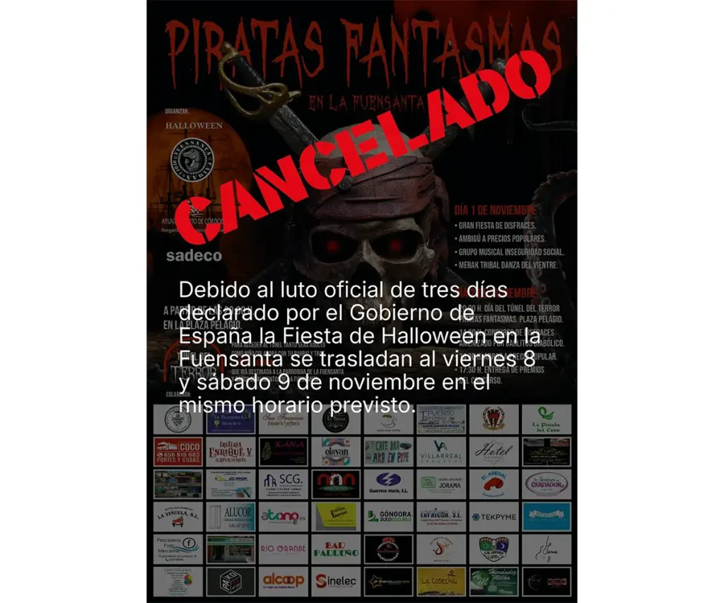 Cartel cancelación fiesta Halloween