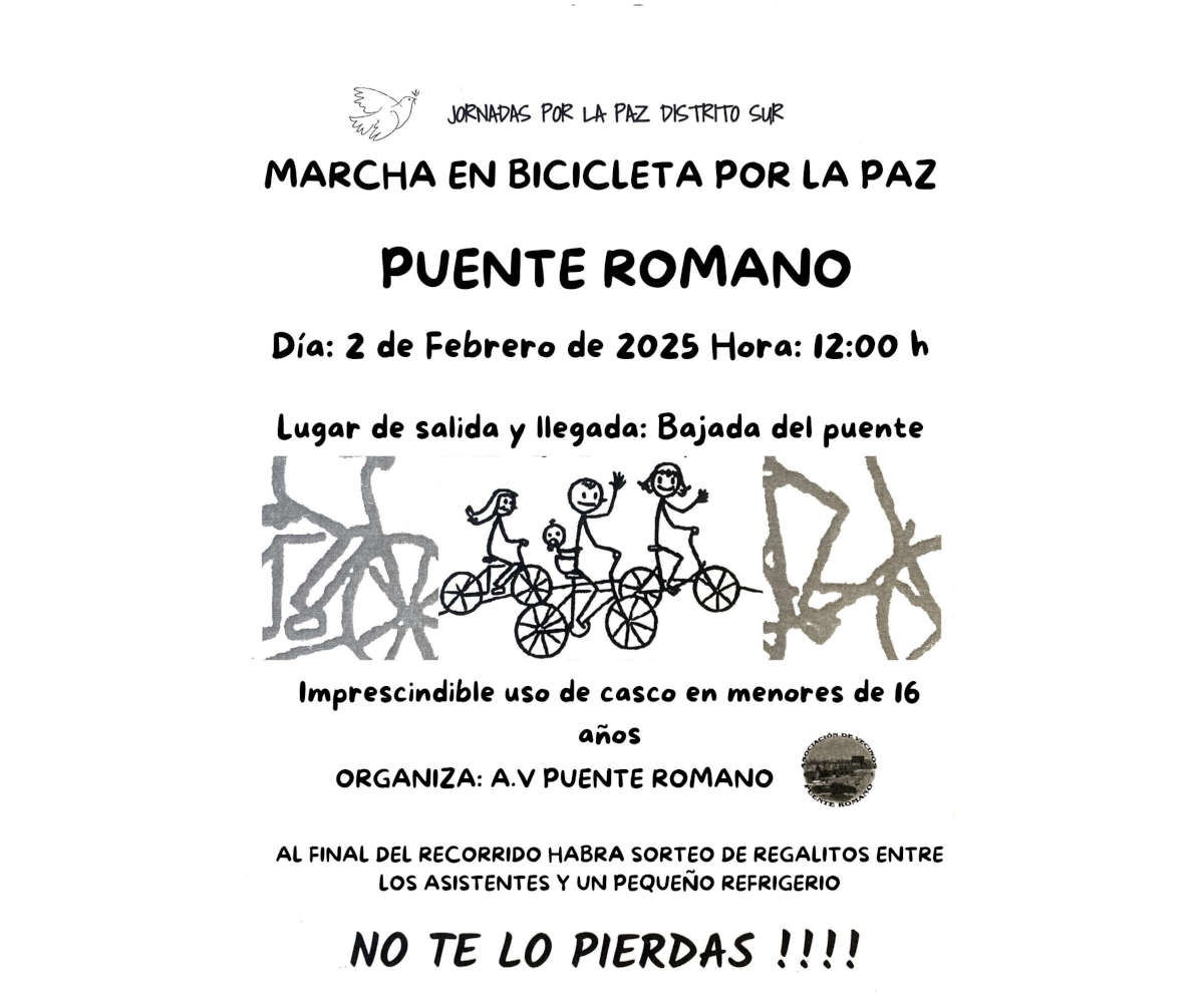 Marcha en bicicleta por la Paz. Forma parte de la programación de las 41 Jornadas por la Paz del Distrito Sur.