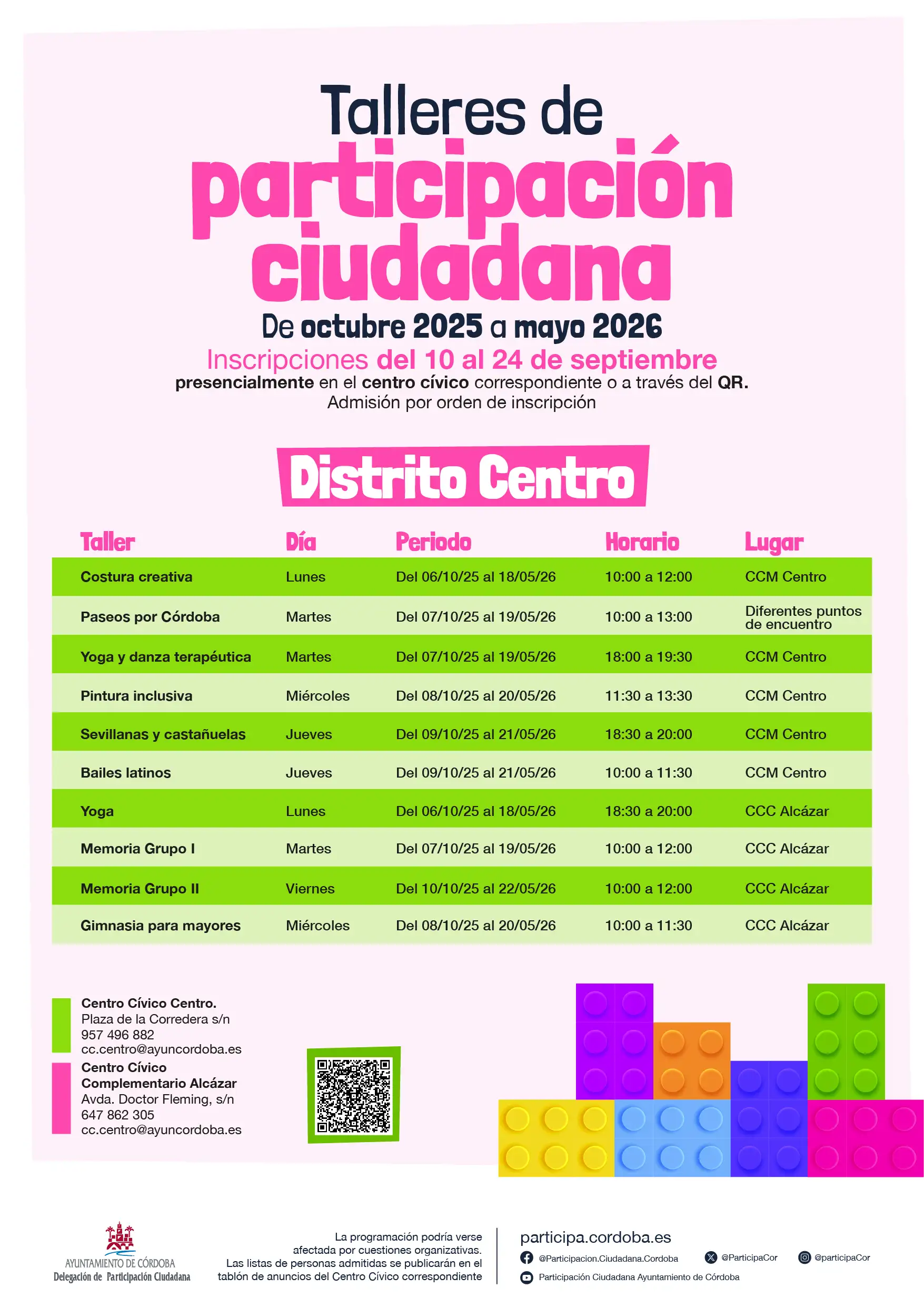 Programación Talleres Socioculturales de Participación Ciudadana en el Distrito Centro