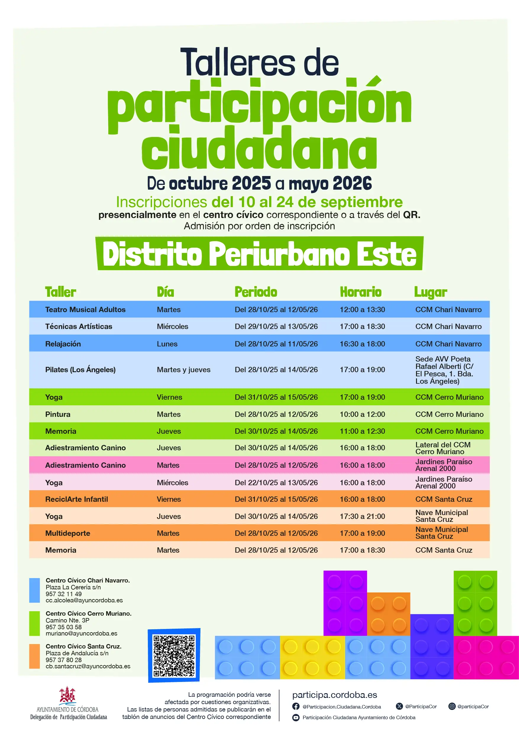 Programación Talleres Socioculturales de Participación Ciudadana en el Distrito PERIURBANO ESTE