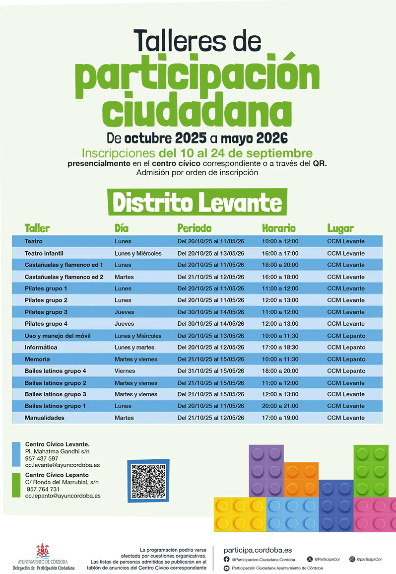 Programación Talleres Socioculturales de Participación Ciudadana en el Distrito Levante