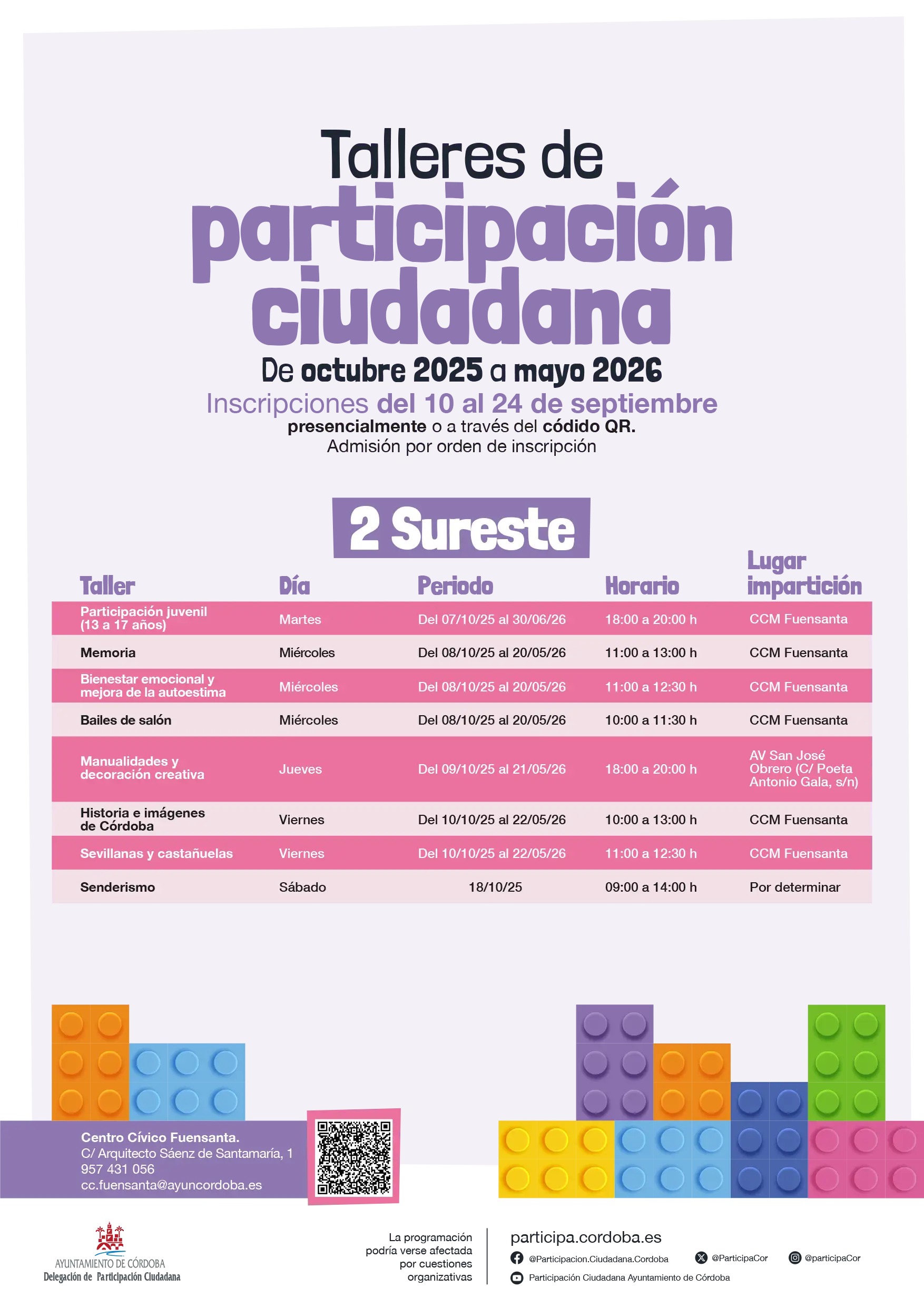 Programación Talleres Socioculturales de Participación Ciudadana en el Distrito Sureste