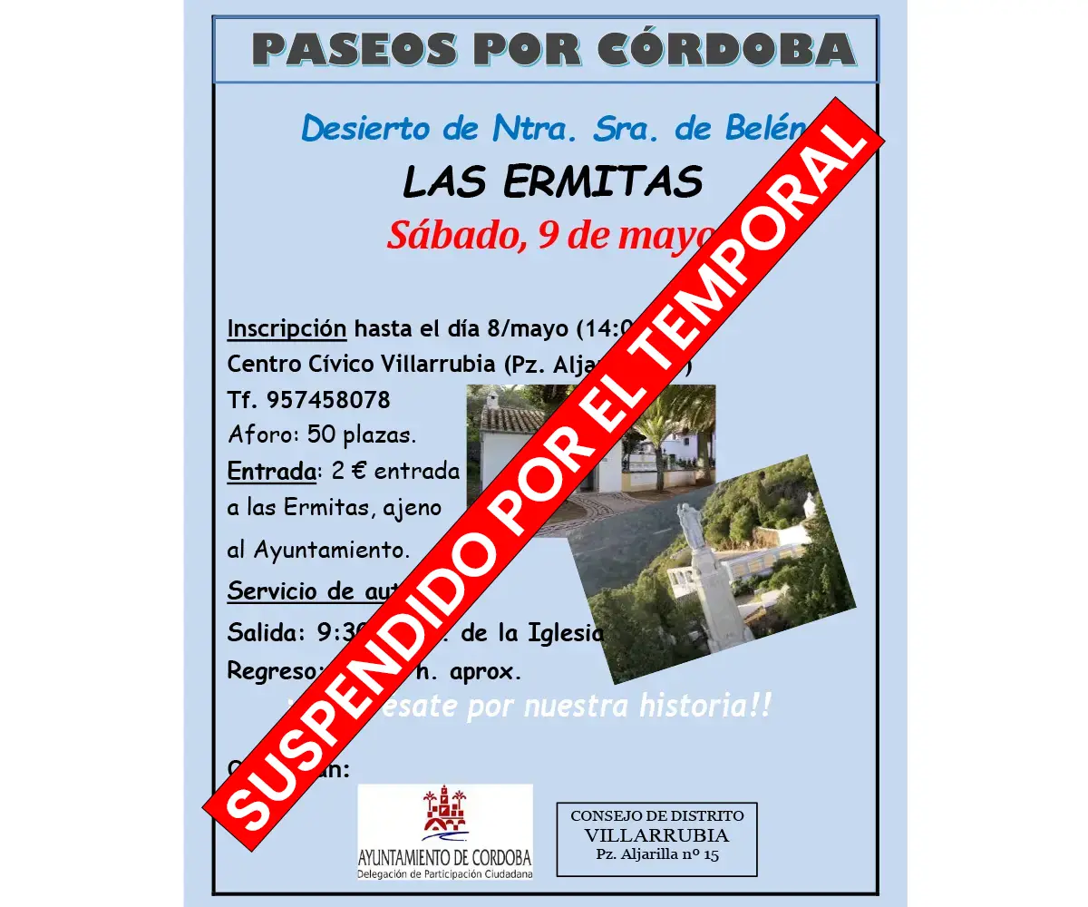 Suspendida por el temporal – PASEOS POR CÓRDOBA – LAS ERMITAS (VILLARRUBIA)