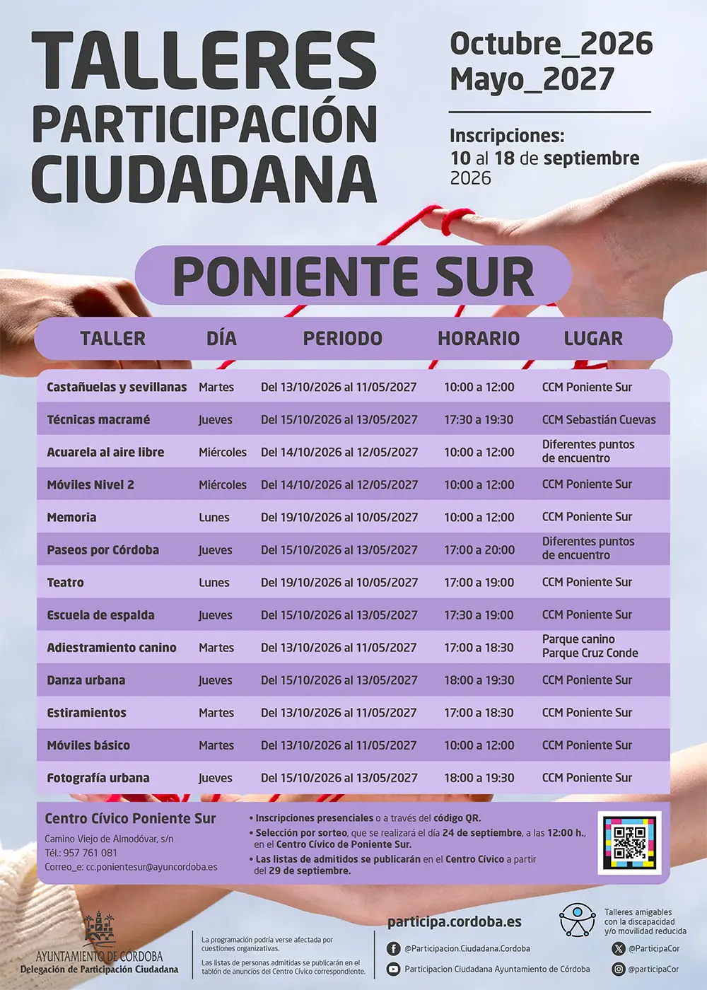 Talleres de Participación Ciudadana de Poniente Sur 2026-2027 en Córdoba