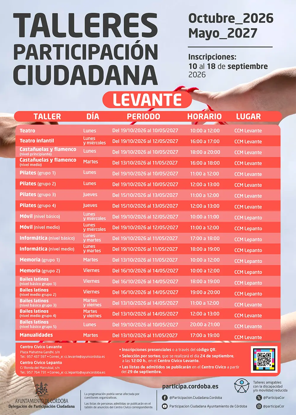 Talleres de Participación Ciudadana del Distrito Levante 2026-2027 en Córdoba