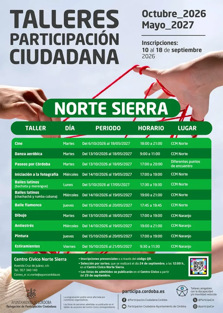Talleres de Participación Ciudadana del Distrito Norte Sierra 2026-2027 en Córdoba