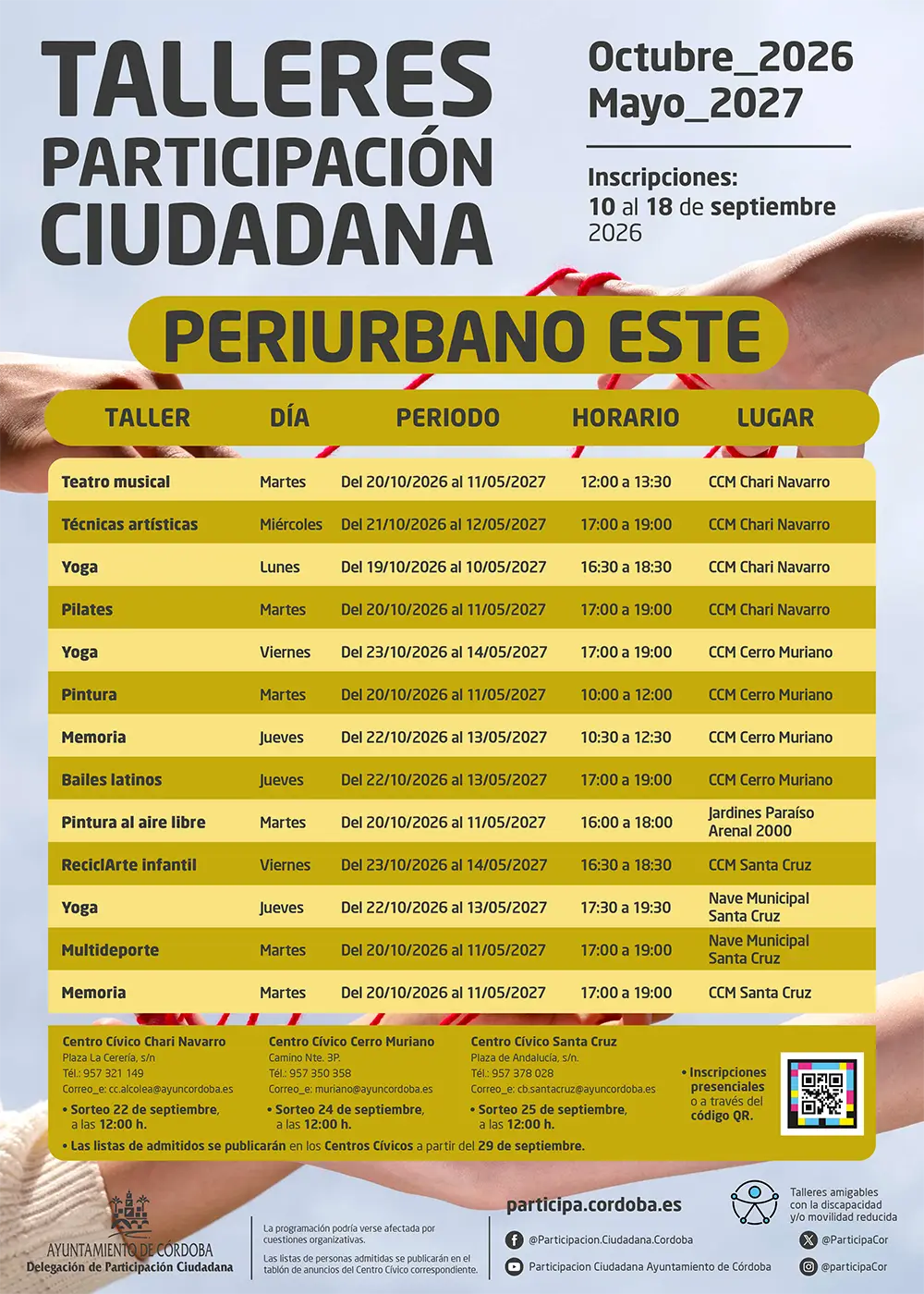 Talleres de Participación Ciudadana del Distrito Periurbano Este 2026-2027 en Córdoba