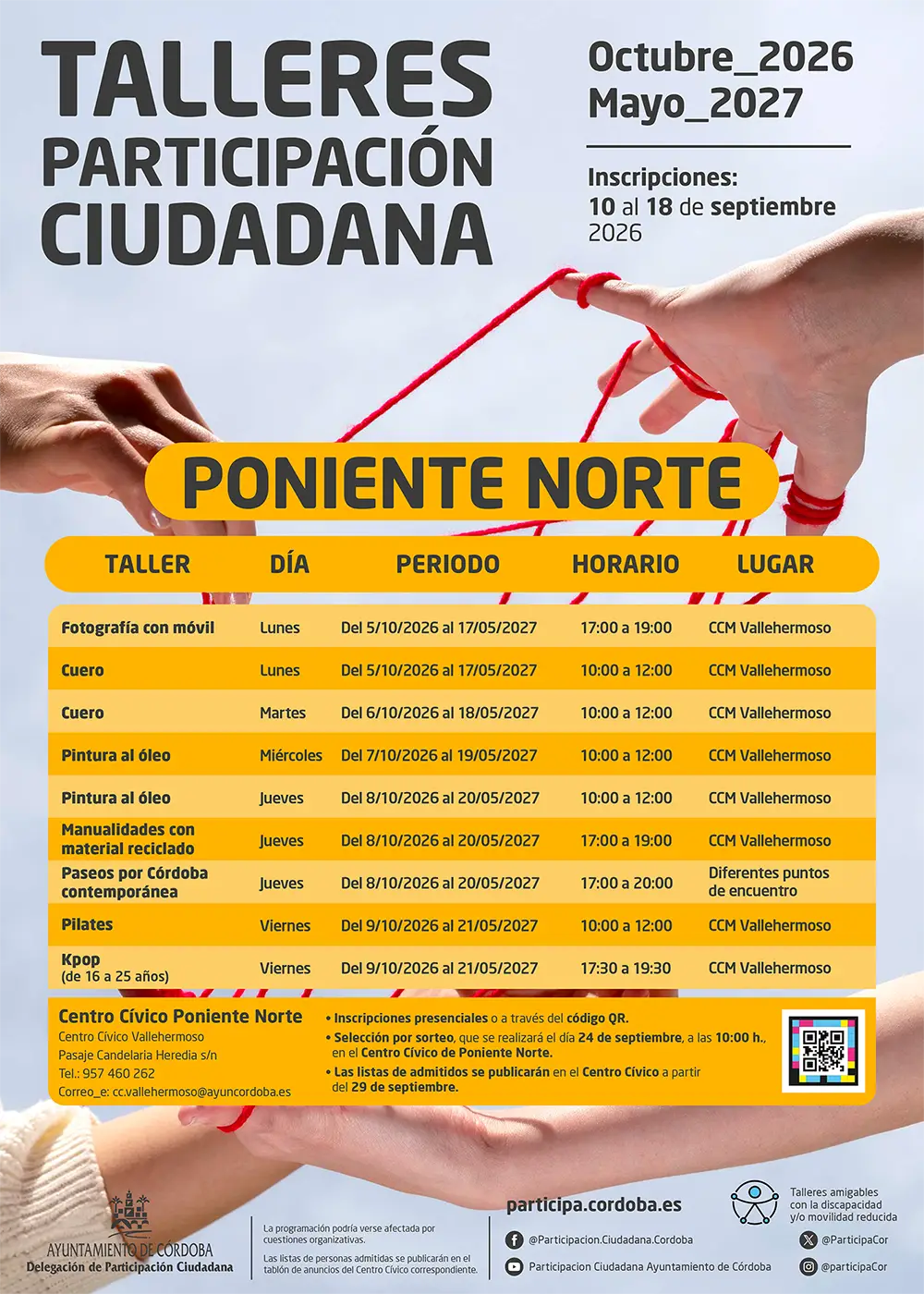 Talleres de Participación Ciudadana de Poniente Norte 2026-2027 en Córdoba